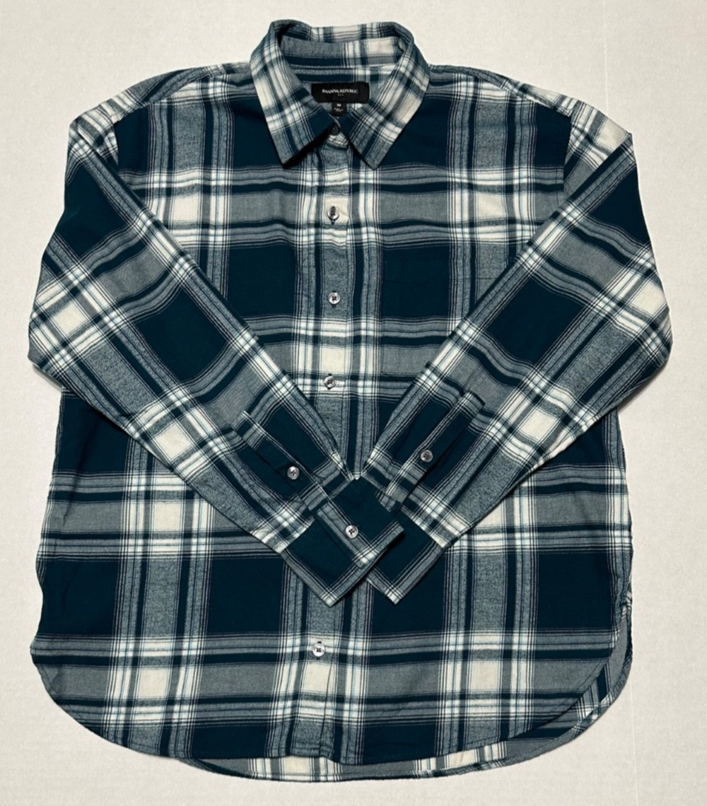 Banana Republic Flannel Shirt Women's Size Medium Green Plaid Classic Fit NWT